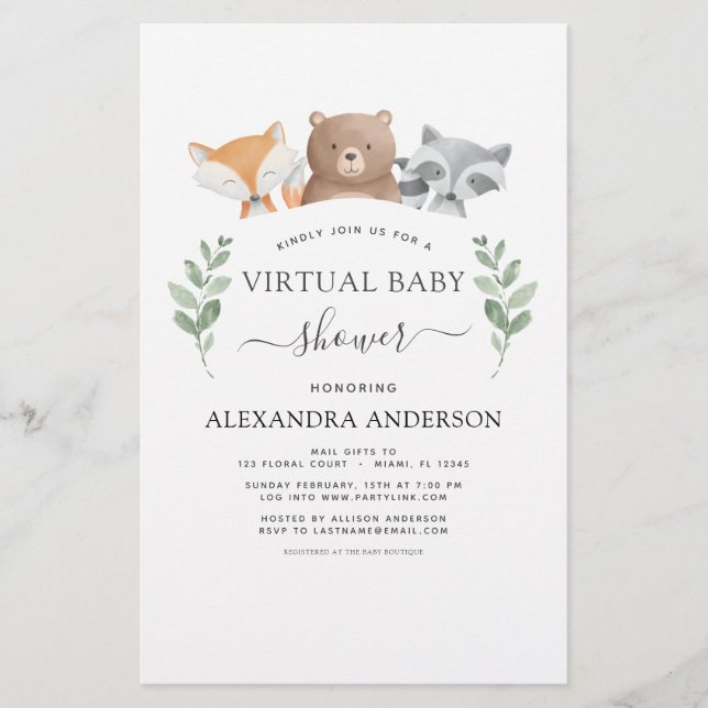 Budget Baby shower virtuel Woodland Eucalyptus (Devant)