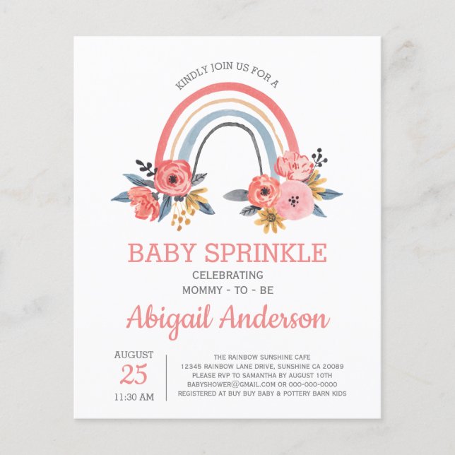Budget Baby Sprinkle Rainbow Floral Invitation (Devant)