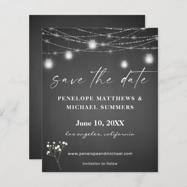 Budget Baby's Breath G Chalkboard Save Date (Devant / Derrière)