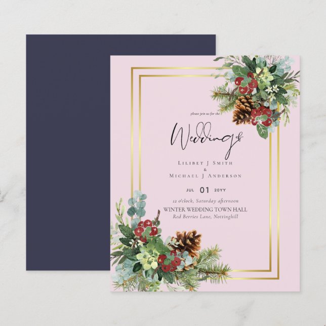 BUDGET Baies Rouges d'Hiver Cônes de Pin Mariage (Devant / Derrière)