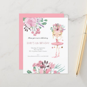 Budget Ballerina Girl 6ème anniversaire Invitation