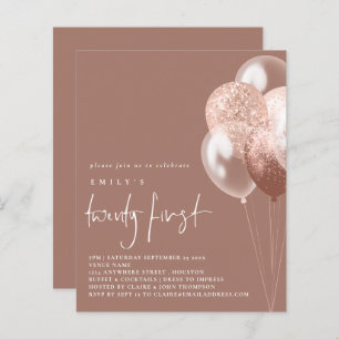 Budget Ballons Script Rose Gold 21st Party Invitat