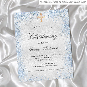 Budget baptême argent bleu garçon invitation