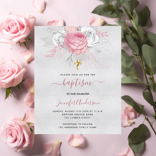 Budget Baptême argent rose florales fille