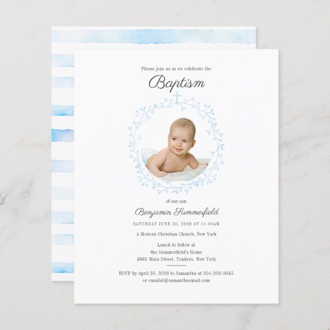 Budget Baptême Baby Photo Invitation (Devant / Derrière)