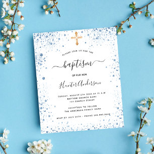 Budget baptême garçon bleu blanc invitation