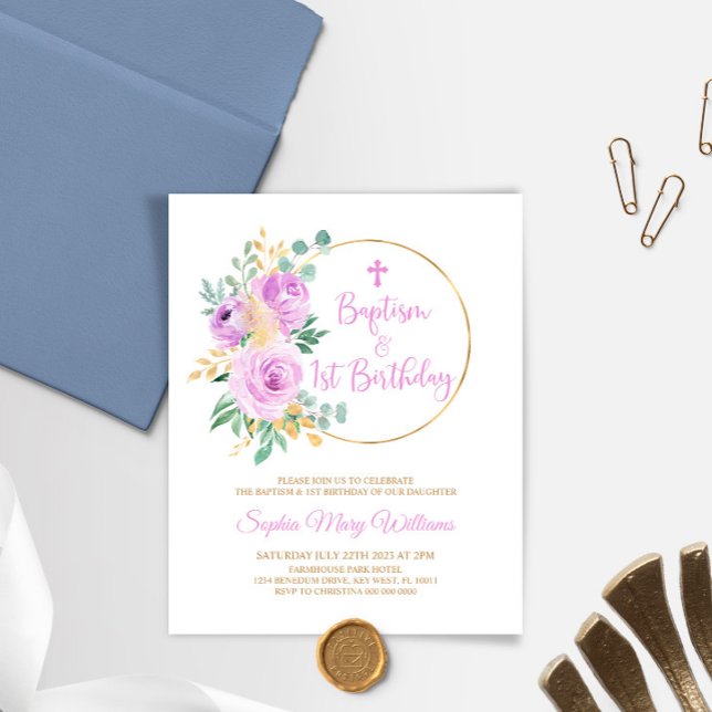 Budget Baptême pourpre et première invitation d'an (Créateur téléchargé)