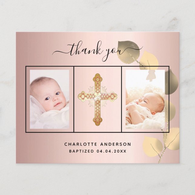 Budget baptême rose eucalyptus photo merci (Devant)