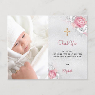 Budget baptême rose floral photo argent merci