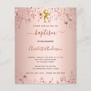 Budget baptême rose or étoiles fille invitation