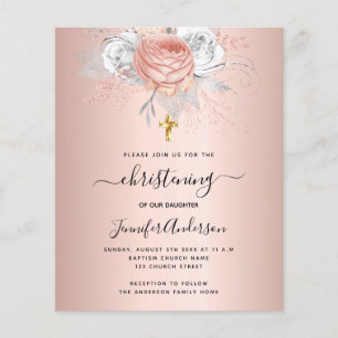 Budget baptême rose or floraux invitation