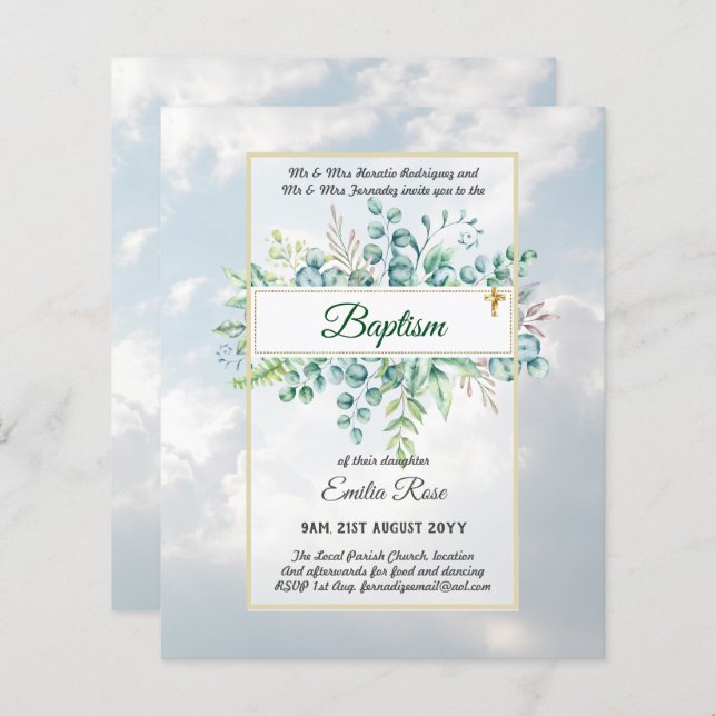 Budget BAPTISM Baptiser la verdure Feuilles Invita (Devant / Derrière)