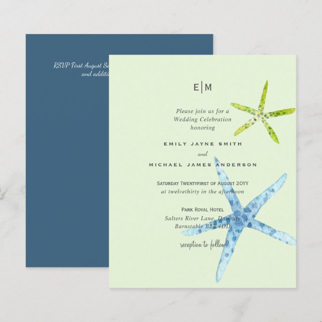 Budget Beachy Life Blue Lime Mariage Invite (Devant / Derrière)