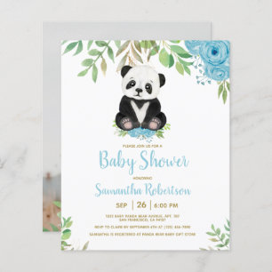 Budget Bear Blue Floral Baby shower Invitation