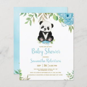 Budget Bear Blue Floral Boy Baby shower Invitation