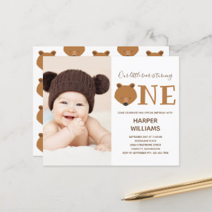Budget Bear Photo Baby First Birthday Invitation