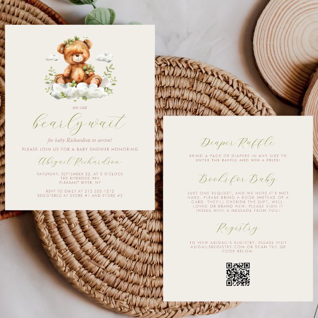 Budget Bearly Wait Green Bear QR Code Baby shower (Créateur téléchargé)