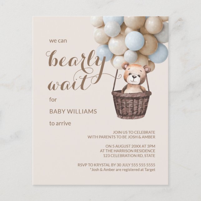 Budget Bearly Wait Teddy Balloons Baby shower garç (Devant)