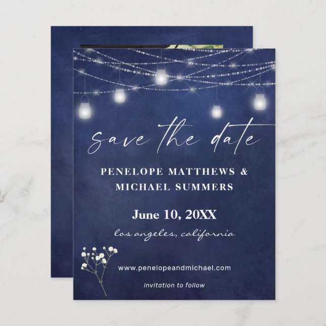 Budget Bébé's Breath B Chalkboard Photo Save Date (Devant / Derrière)