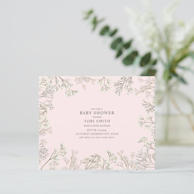 Budget Bébé's Breath Pink Baby shower Invitation (Debout devant)