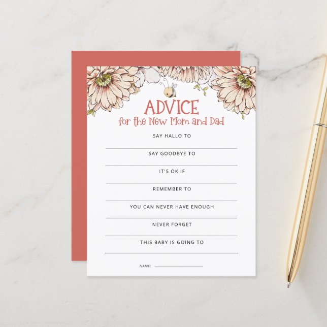 Budget Bee Advice Maman pour Papa Baby shower jeu (Devant/Arrière en situation)