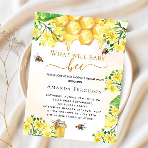 Budget Bee Baby shower jaune fleurs invitation