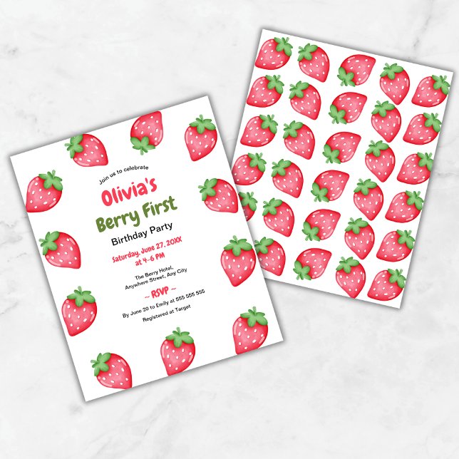 Budget Berry Premier anniversaire 1er anniversaire (Budget Berry First Birthday Strawberry 1st Birthday Invitation )