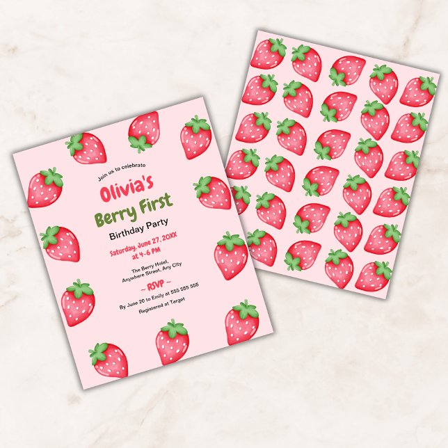 Budget Berry Premier anniversaire 1er anniversaire (Budget Berry First Birthday Strawberry 1st Birthday Invitation )