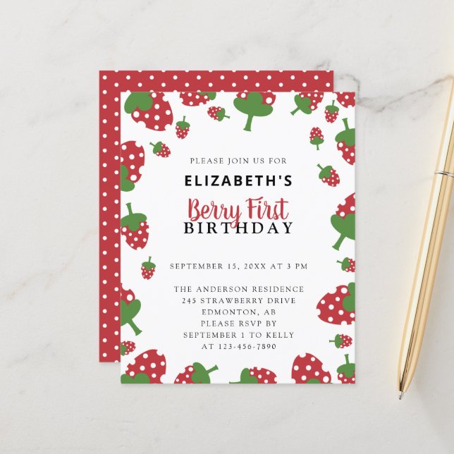 Budget Berry Premier anniversaire mignonne Fille f (Devant/Arrière en situation)