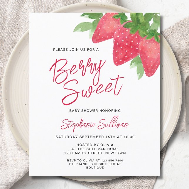 Budget Berry Sweet Strawberry Baby shower Invitati (Créateur téléchargé)