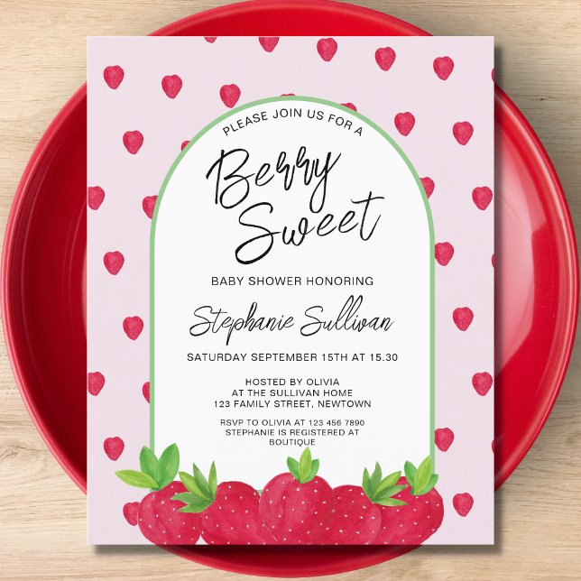 Budget Berry Sweet Strawberry Baby shower Invitati (Créateur téléchargé)