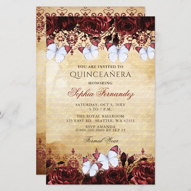Budget Beurre rouge Quinceañera Invitation (Devant / Derrière)