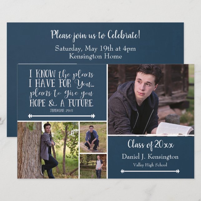 Budget Bible Verse Graduation Photo Collage (Devant / Derrière)
