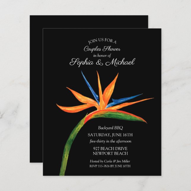 Budget Bird of Paradise Couples Invitations de dou (Devant / Derrière)