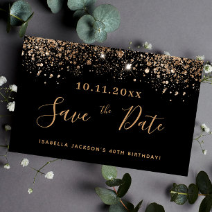 Budget Birthday black gold glitter save the date