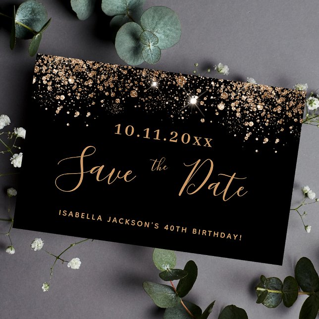 Budget Birthday black gold glitter save the date (Créateur téléchargé)