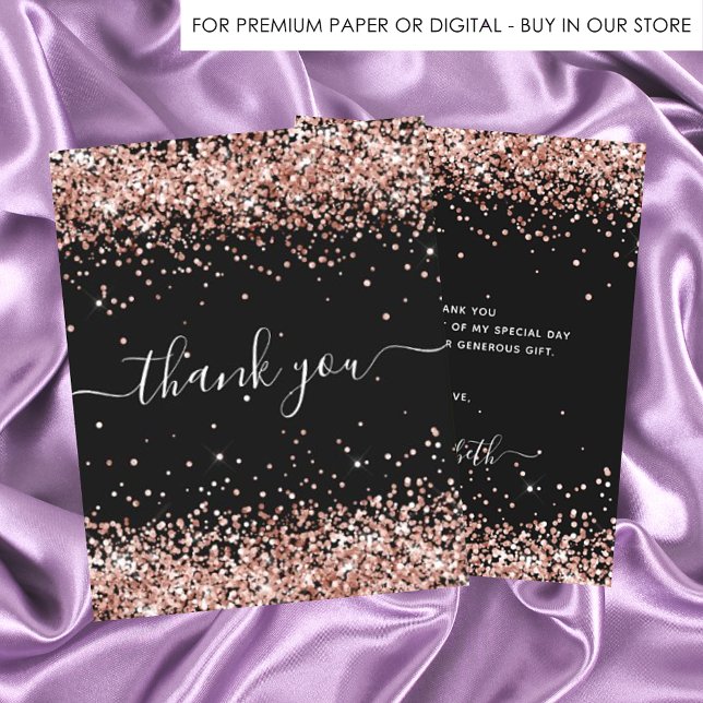 BUDGET Birthday black rose gold glitter thank you (Créateur téléchargé)