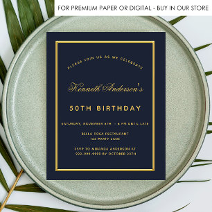 Budget birthday blue gold classic invitation