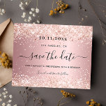 Budget birthday party blush pink save the date<br><div class="desc">A Save the Date card for a 30th (or any age) birthday party. A blush pink metallic looking background decorated with rose gold faux glitter dust. Personalize and add a date and name/age.  The text: Save the Date is written with a large trendy hand lettered style script with swashes.</div>
