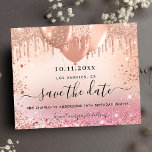 Budget birthday party pink rose gold save the date<br><div class="desc">A girly and trendy Save the Date card for a 18th (or any age) birthday party. A blush pink, rose gold gradient background decorated with faux glitter drips, sparkles, and balloons. Personalize and add a date and name/age. The text: Save the Date is written with a large trendy hand lettered...</div>