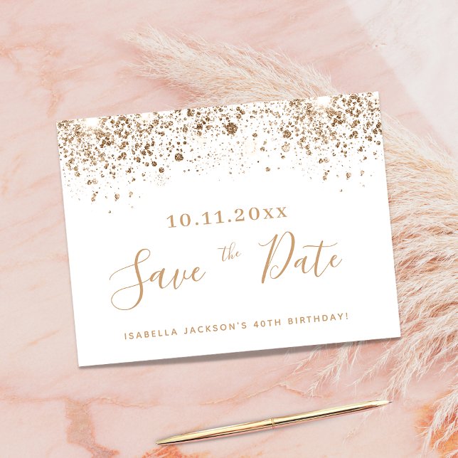 Budget birthday white gold glitter save the date (Créateur téléchargé)