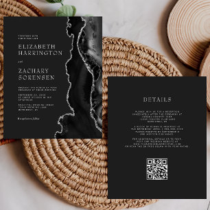 Budget Black Agate Argent QR Code Mariage Invitati