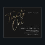 Budget Black and Gold 21st Birthday Invitation<br><div class="desc">Budget minimaliste 21e anniversaire invitation de fête comprend stylé faux feuille d'or numéro manuscrit écriture Twenty One et vos détails de fête en serif classique sur couleur arrière - plan noire, simple et élégant, grande surprise adulte jalon invitation d'anniversaire pour les hommes et les femmes. La couleur noire de l'arrière...</div>