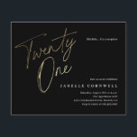 Budget Black and Gold 21st Birthday Invitation<br><div class="desc">Budget minimaliste 21e anniversaire invitation de fête comprend stylé faux feuille d'or numéro manuscrit écriture Twenty One et vos détails de fête en serif classique sur couleur arrière - plan noire, simple et élégant, grande surprise adulte jalon invitation d'anniversaire pour les hommes et les femmes. La couleur noire de l'arrière...</div>
