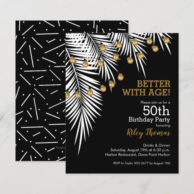 Budget Black and Gold 50th Birthday Invitations (Devant / Derrière)