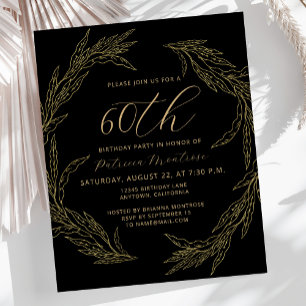 Budget Black and Gold 60th Birthday Invitation