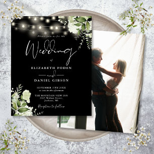 Budget Black and White Floral Photo Wedding Invita