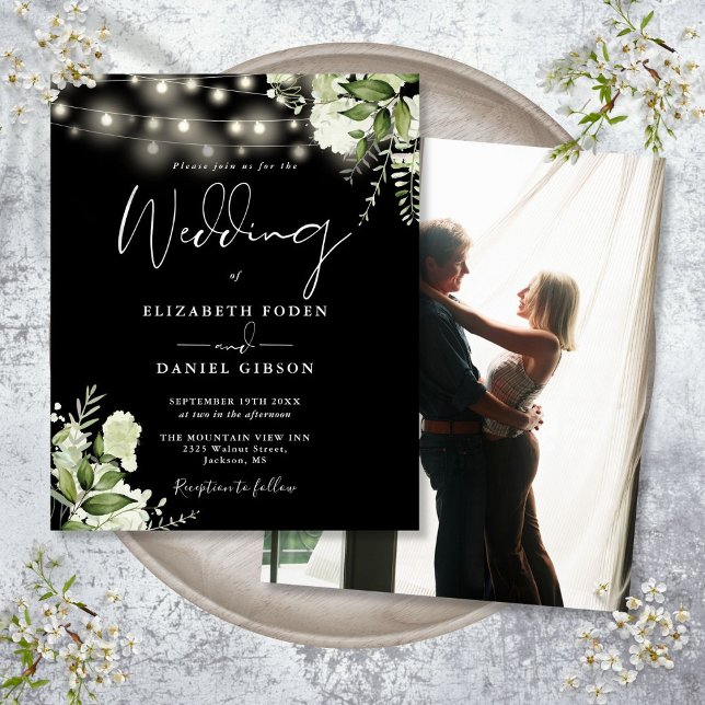Budget Black and White Floral Photo Wedding Invita (Budget Black And White Floral Photo Wedding Invite)