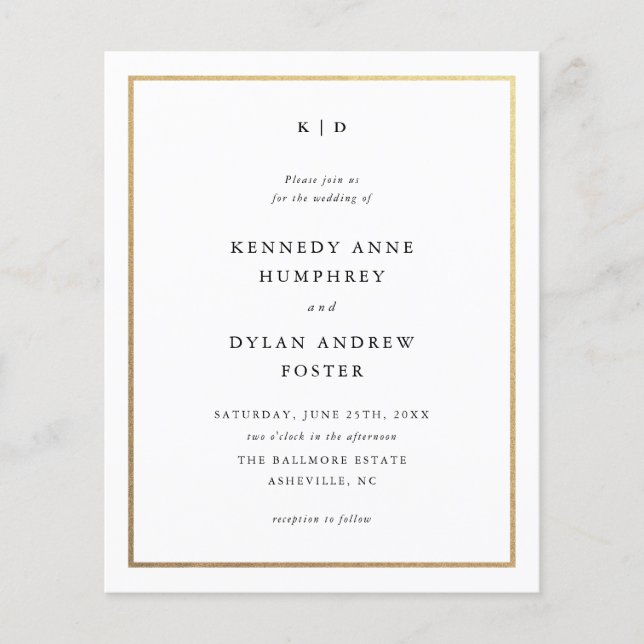 Budget Black and White Gold Wedding Invitations (Devant)