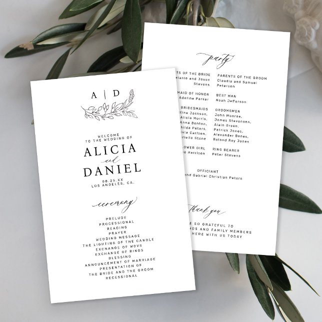 Budget black and white monogram wedding program (Créateur téléchargé)
